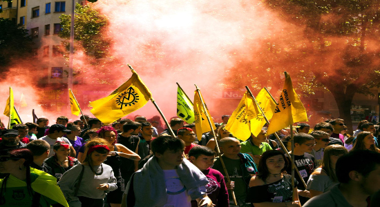 Manifestación en contra del desalojo del gaztetxe de la Rotxapea (Iruñea)