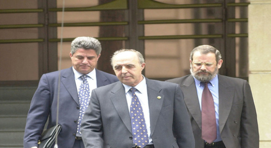 Galindo entra a la Audiencia Nacional en el juicio Lasa-Zabala con su abogado y el también procesado Angel Vaquero. (Andoni CANELLADA | FOKU)
