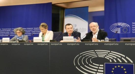 Imagen de miembros del Basque Friendship Group cuando apoyaron el proceso de desarme en el Parlamento Europeo. (@BasqueFG)