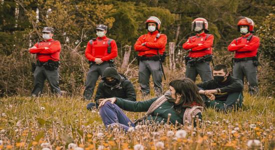 Primer día de la acampada para parar las obras del proyecto urbanístico en Aroztegia. Arkaitz Zudaire